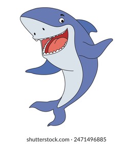 Happy cartoon shark isolated on white background