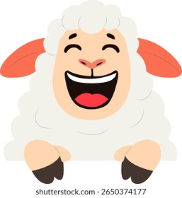 Happy Cartoon Sheep Peeking hand drawn