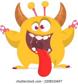 Happy cartoon showing tongue. Halloween Illustration of cute alien. Vector isolated