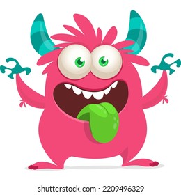 Happy cartoon showing tongue. Halloween Illustration of cute alien. Vector isolated