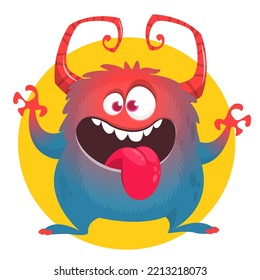 Happy cartoon showing tongue. Halloween Illustration of cute alien. Vector isolated