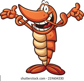 Happy cartoon shrimp. Vector clip art illustration with simple gradients. All in a single later. 