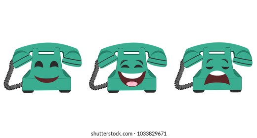 Happy cartoon smart phone character set, great for your design.Cartoon telephone emojis 