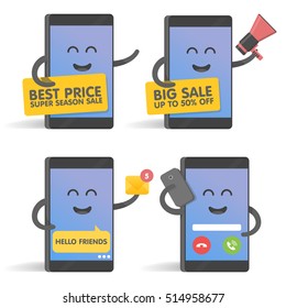 Happy cartoon smart phone character set, great for your design.