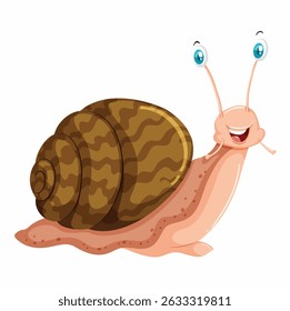 Happy Cartoon Snail with Big Eyes Isolated on White