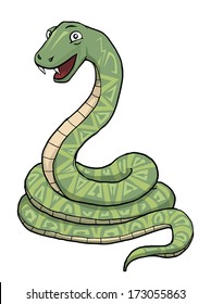 Happy cartoon snake character, vector illustration