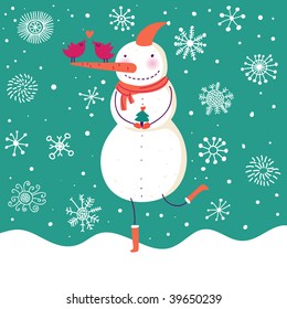 Happy cartoon snowman