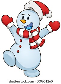 Happy cartoon snowman. Vector clip art illustration with simple gradients. All in a single layer.