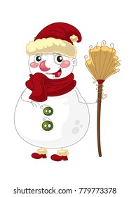 Happy cartoon snowmen - vector - smiling and watching - isolated - illustration for children