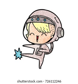 happy cartoon space girl kicking