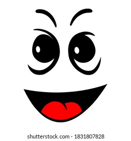 Happy cartoon square face with smiling expression with open mouth 