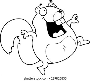A happy cartoon squirrel jumping and smiling.