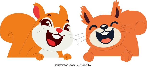 Happy Cartoon Squirrels Peeking hand drawn