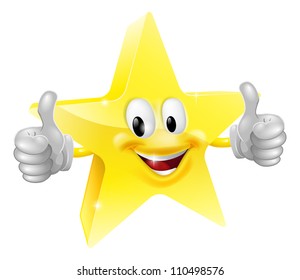 A happy cartoon star man giving a double thumbs up
