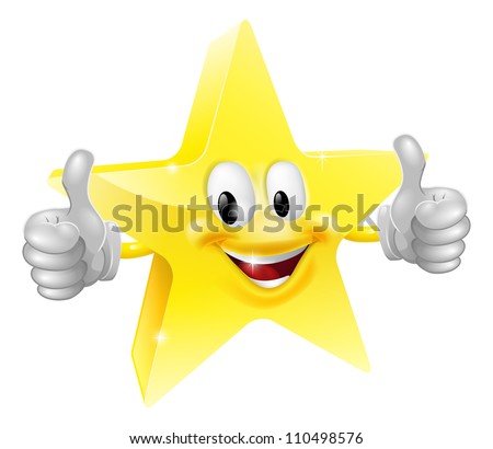 A happy cartoon star man giving a double thumbs up