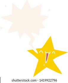 happy cartoon star with speech bubble in retro style