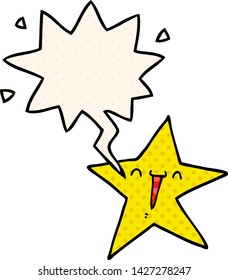 happy cartoon star with speech bubble in comic book style