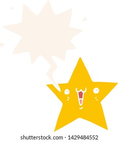 happy cartoon star with speech bubble in retro style