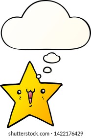 estrella de caricatura feliz con burbuja de pensamiento en un estilo de gradiente suave