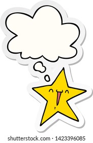 Happy Cartoon Star mit Denkblase als Druckaufkleber
