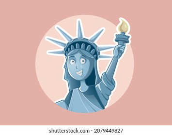 Happy Cartoon Statue of Liberty Vector Illustration. Landmark monument symbol of freedom and democracy
