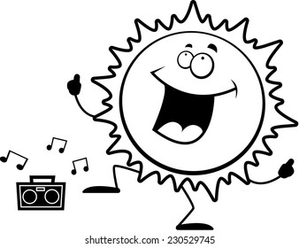 A happy cartoon sun dancing and smiling.