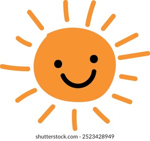 Sol feliz de la historieta con el centro naranja y la cara sonriente