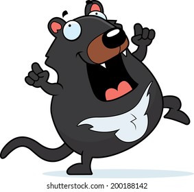 A happy cartoon Tasmanian devil dancing and smiling.