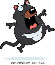 A happy cartoon Tasmanian devil jumping and smiling.