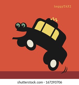 Happy cartoon taxi car, vector illustration
