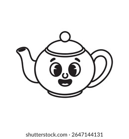 Feliz Bule de Chá Black Line Art Illustration preto e branco