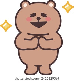 Happy cartoon teddy bear sending applause to someone. Vector illustration isolated on a transparent background.