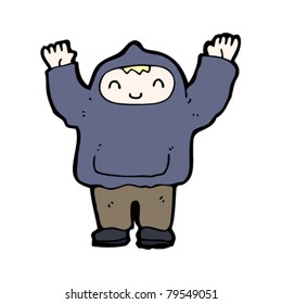 happy cartoon teen in hooded top