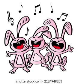  Happy cartoon three funny rabbit singing