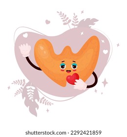 Feliz personaje tiroideo. Órgano endocrino humano lindo. Ilustración vectorial en estilo de caricatura aislada en fondo blanco