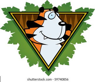 A happy cartoon tiger on a safari themed icon.