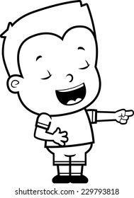 A happy cartoon toddler laughing and pointing.