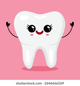 Happy cartoon tooth with big eyes and cute smile