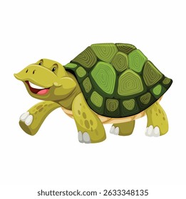 Happy Cartoon Tortoise Walking Isolated on White
