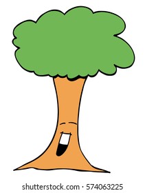 Happy cartoon tree isolated light brown trunk sketch vector