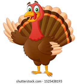 Happy Cartoon Turkey Bird Mascot Character. Vector Illustration