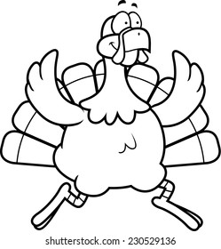 A happy cartoon turkey running and smiling.