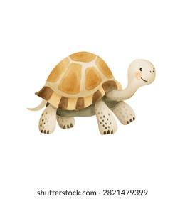 A happy cartoon turtle walking forward