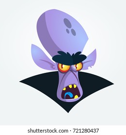 Happy cartoon vampire head yelling. Vector illustration