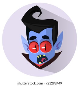 Happy cartoon vampire head yelling. Vector illustration