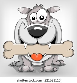 Happy cartoon vector dog with bone 