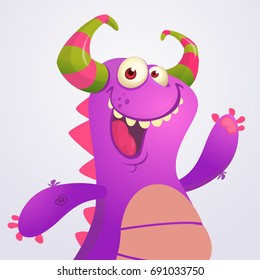 Happy cartoon violet dragon. Vector monster dragon illustration for Halloween