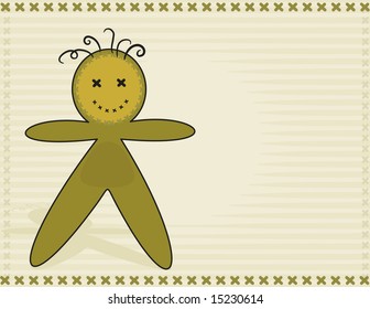 Happy cartoon voodoo doll. No Gradients.