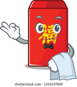 happy cartoon waiter in the red envelope