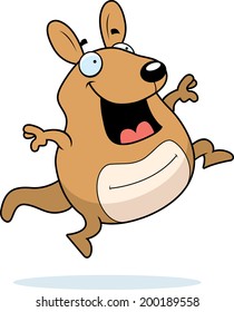 A happy cartoon wallaby jumping and smiling.